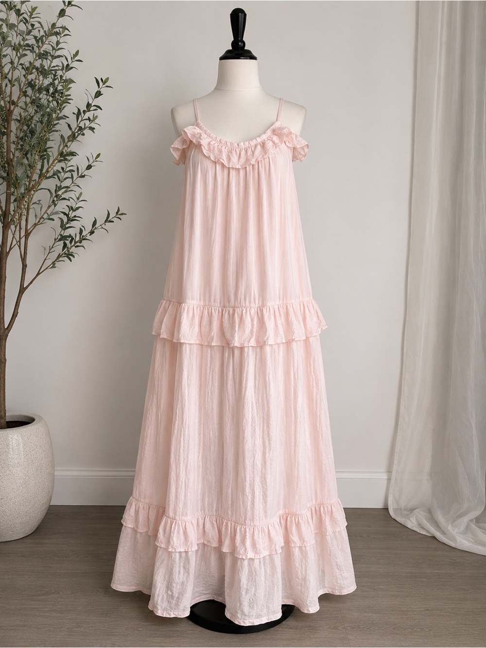 Light Pink Ruffle Maxi Dress - Women